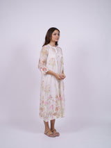 White Floral Hand-Embroidered Chanderi Dress with Slip