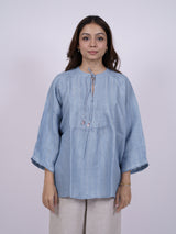Blue Hand-Embroidered Linen Top