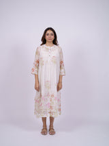 White Floral Hand-Embroidered Chanderi Dress with Slip