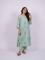 Green Cotton Hand-Block Printed Straight Kurta