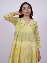 Green Tiered Hand Block Printed Chanderi Dress