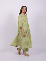 Green Cotton Hand-Block Printed Gathering Kurta