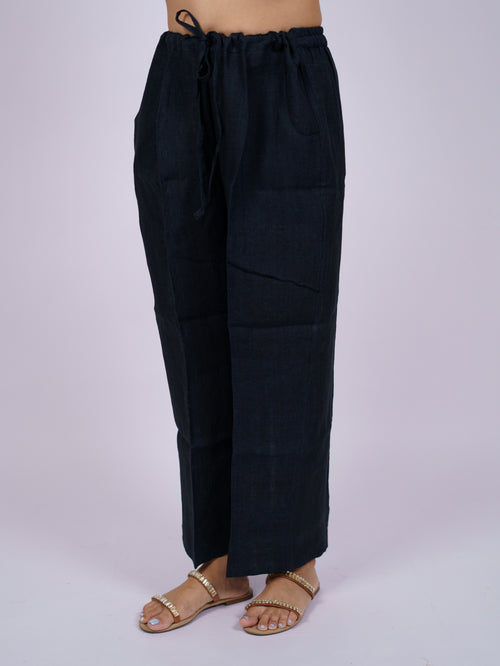 Blue Pure Linen Drawstring Parallel