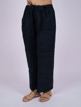 Blue Pure Linen Drawstring Parallel