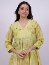 Green Tiered Hand Block Printed Chanderi Dress
