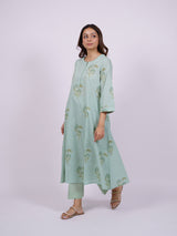 Green Cotton Hand-Block Printed Straight Kurta