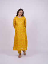 Yellow Satin Chanderi Hand Block Printed Kurta