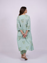 Green Cotton Hand-Block Printed Straight Kurta