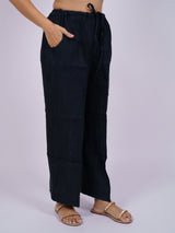 Blue Pure Linen Drawstring Parallel