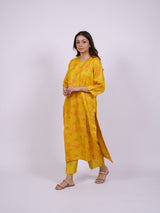 Yellow Satin Chanderi Hand Block Printed Kurta