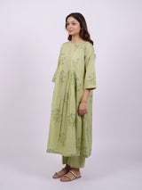 Green Cotton Hand-Block Printed Gathering Kurta