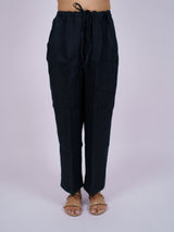 Blue Pure Linen Drawstring Parallel
