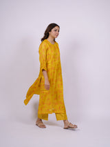 Yellow Satin Chanderi Hand Block Printed Kurta