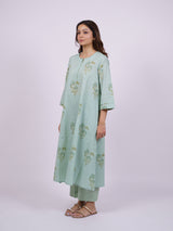 Green Cotton Hand-Block Printed Straight Kurta