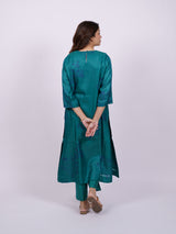 Green Hand-Block Printed Satin Chanderi Straight Kurta