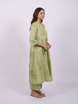 Green Cotton Hand-Block Printed Gathering Kurta