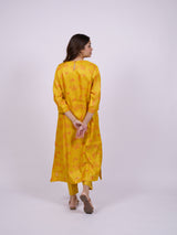 Yellow Satin Chanderi Hand Block Printed Kurta