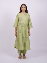 Green Cotton Hand-Block Printed Gathering Kurta