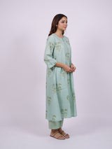 Green Cotton Hand-Block Printed Straight Kurta