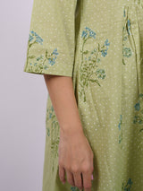 Green Cotton Hand-Block Printed Gathering Kurta