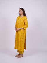 Yellow Satin Chanderi Hand Block Printed Kurta