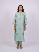 Green Cotton Hand-Block Printed Straight Kurta