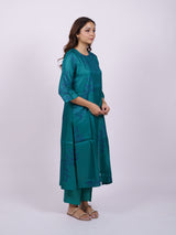 Green Hand-Block Printed Satin Chanderi Straight Kurta