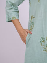 Green Cotton Hand-Block Printed Straight Kurta
