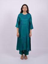 Green Hand-Block Printed Satin Chanderi Straight Kurta