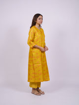 Yellow Satin Chanderi Hand Block Printed Kurta