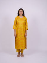 Yellow Satin Chanderi Hand Block Printed Kurta