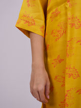 Yellow Satin Chanderi Hand Block Printed Kurta