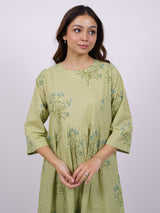 Green Cotton Hand-Block Printed Gathering Kurta