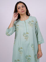 Green Cotton Hand-Block Printed Straight Kurta