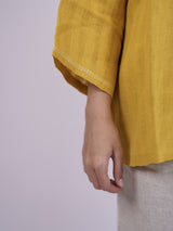 Yellow Hand-Embroidered Linen Top