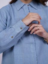 Blue Hand-Embroidered Linen Shirt