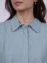 Blue Hand-Embroidered Cotton Shirt