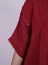 Red Linen Hand-Embroidered Shirt