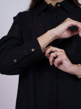 Black Hand-Embroidered Linen Shirt