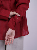 Red Linen Hand-Embroidered Shirt