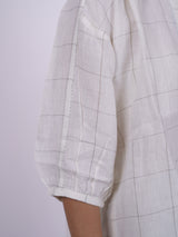 White Hand-Embroidered Cotton Check Top