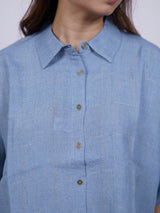 Blue Hand-Embroidered Linen Shirt