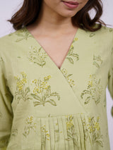 Green Cotton Hand-Block Printed Angrakha Kurta