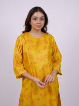 Yellow Satin Chanderi Hand Block Printed Kurta