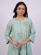 Green Cotton Hand-Block Printed Straight Kurta