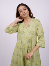 Green Cotton Hand-Block Printed Angrakha Kurta