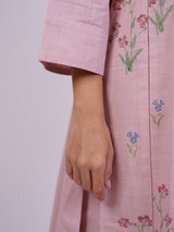 Pink Cotton Hand-Block Printed A-line Kurta