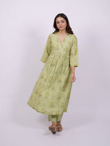 Green Cotton Hand-Block Printed Angrakha Kurta