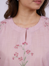 Pink Cotton Hand-Block Printed A-line Kurta