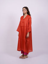 Orange Satin Chanderi Hand Block Printed Kurta